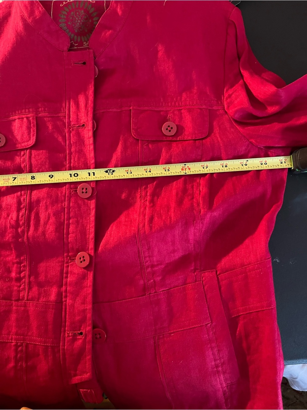 Women’s Lightweight Button-Front Linen Jacket in Red - Picture 5 of 5